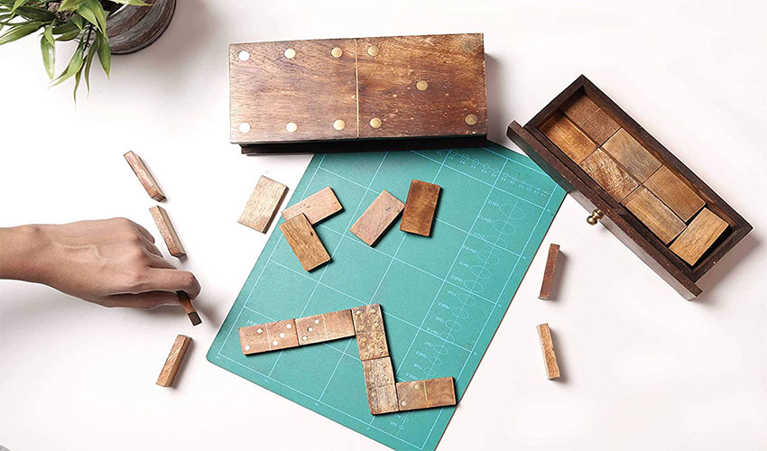 GoCraft Handmade Wooden Dominoes Set | Double Six Professional Size Dominoes Set with Decorative Wooden Storage Box